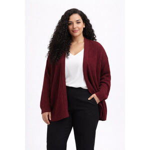 Women's no comment Burgundy Ribbed Open Front Cardigan S